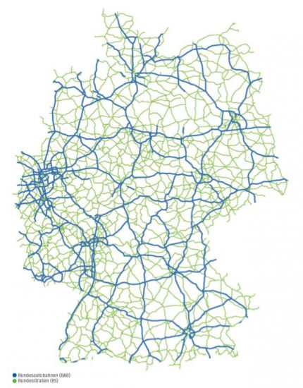 Übersicht mautpflichtiges Straßennetz in Deutschland
